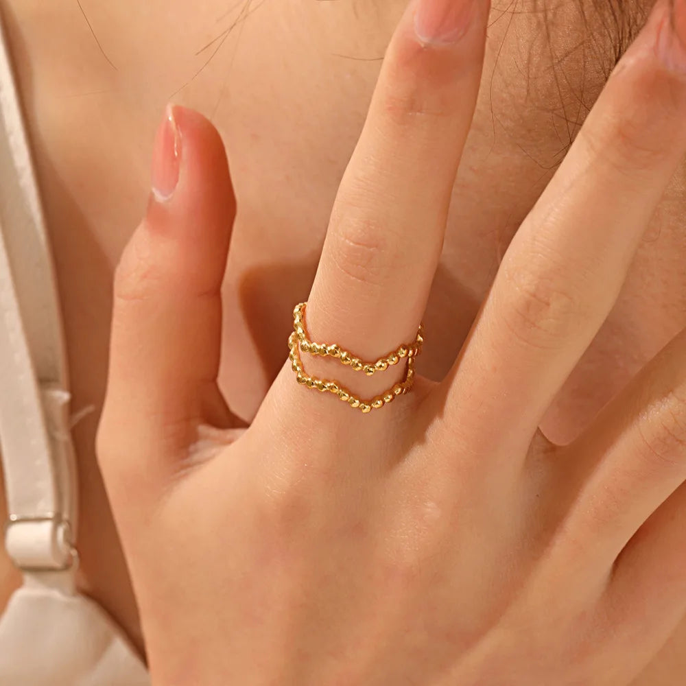 Nabest Tarnish Free Geometric Open Ring Jewelry Women Stainless Steel 18K Gold Plated Hollow Adjustable Rings