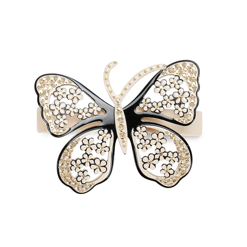 Classic Flower Hair Barrettes French Acetate Rhinestone Hair Barrette Clips Hollow Butterfly Hair Clips