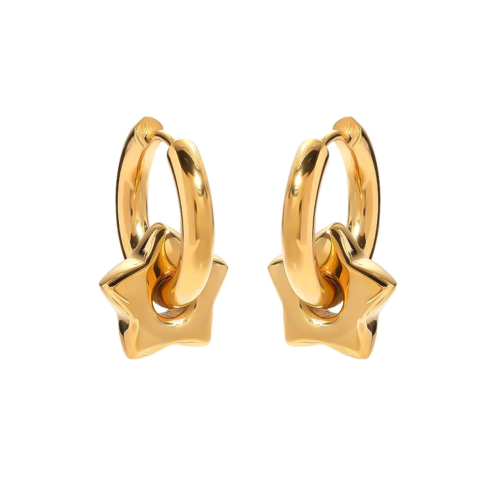 Ins Design 18k Gold Plated Geometric Star Shape Charm Hoop Earrings for Women Gifts Tarnish Free Fashion Jewelry