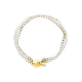 Chris April Fashion Jewelry PVD Gold Plated 316L Stainless Steel OT Cultured Freshwater Pearls Tennis Chain Bracelet for Women