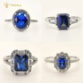 Fine Jewelry Oval Cut Lab Grown Gemstone CZ Ring S925 Sterling Silver Blue Gemstone Ring