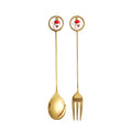 Hot Selling 6 Pcs Christmas Cutlery Set Stainless Steel Coffee Dessert Spoon and Fork Set for Christmas