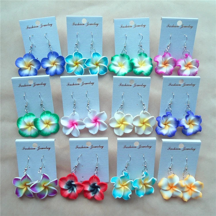 QS-02 Summer Hawaii Women Beach Ear Jewelry Sweet 30mm Polymer Clay Flower Earrings for Girls