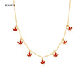 FUAMAY Silver 925 Red Enamel Maple Leaf Charm Chain Necklace Gold Plated Maple Leaf Chain Necklace