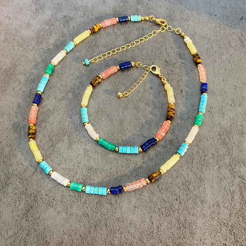 New Cute Elegant Natural Stone Bead Choker Necklace Stainless Steel Beads for Women
