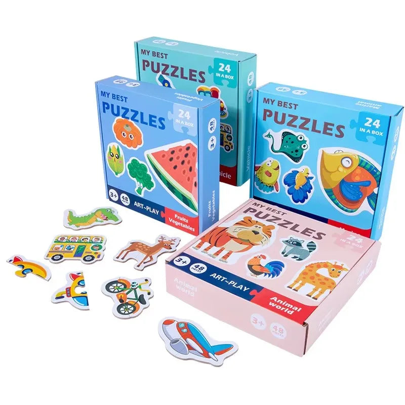 Novelties Children Wooden Cartoon 48 Pcs Traffic Fruit Sea Animal Jigsaw Puzzle Educational DIY Toys for Kids