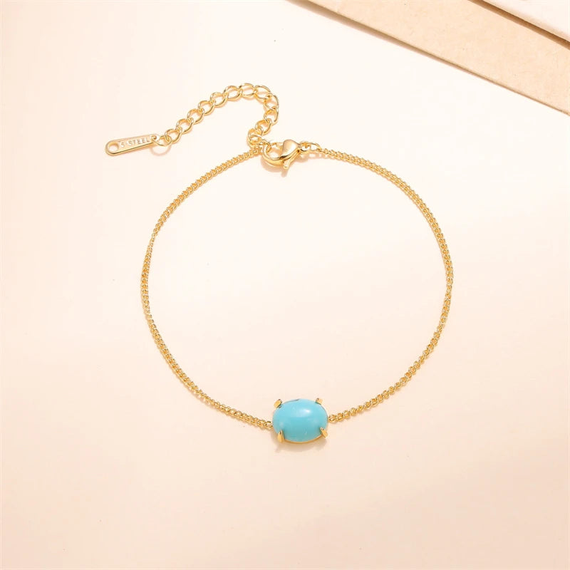 Fashion New Stainless Steel 18K Gold Texture Light Luxury Exquisite Turquoise jasper Natural Stone Bracelet Factory Wholesale