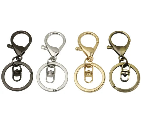 30mm Lobster Claw Clasp Keychain Key Ring Loop Key with Flat Split Ring Lobster Clasps Swivel Trigger Clips Key Chain