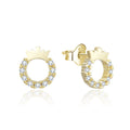 Minimalist 24K Gold and Rhodium Plated Argento 925 Earrings Crown Shaped Cartoon Bezel Setting with Zircon for Party or Gift