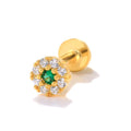 Green White Zircon Circle Screws S925 Sterling Silver 16G Flat Black Thread Body Piercing Jewelry