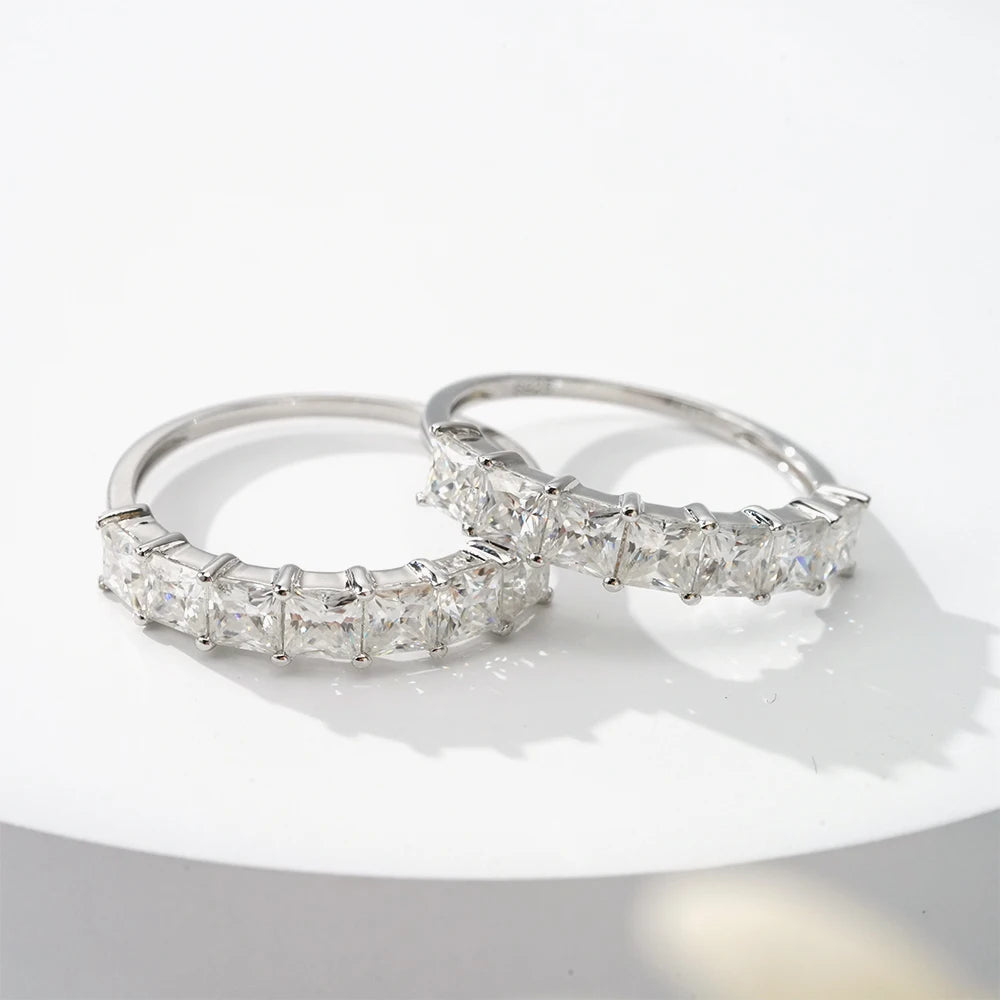 Luxury Silver Ring Jewelry 3.5mmm Princess Eternity Synthetic Moissanite Silver Women Ring
