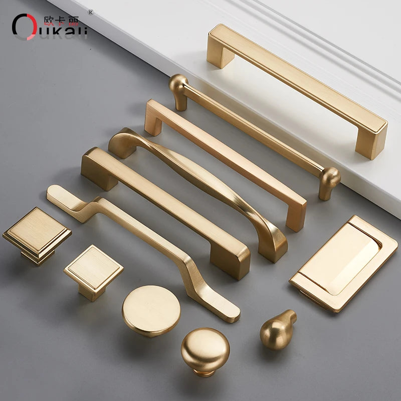 128mm Good Quality Die Casting Brushed Polished BrushedBrass Modern Design Luxury Kitchen Cupboard Cabinet Door Handle
