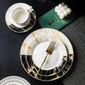 Nordic Home Gilt Ceramic Web Celebrity Tableware Steak Western Pasta Flat Dish  Plate with Golden Rim