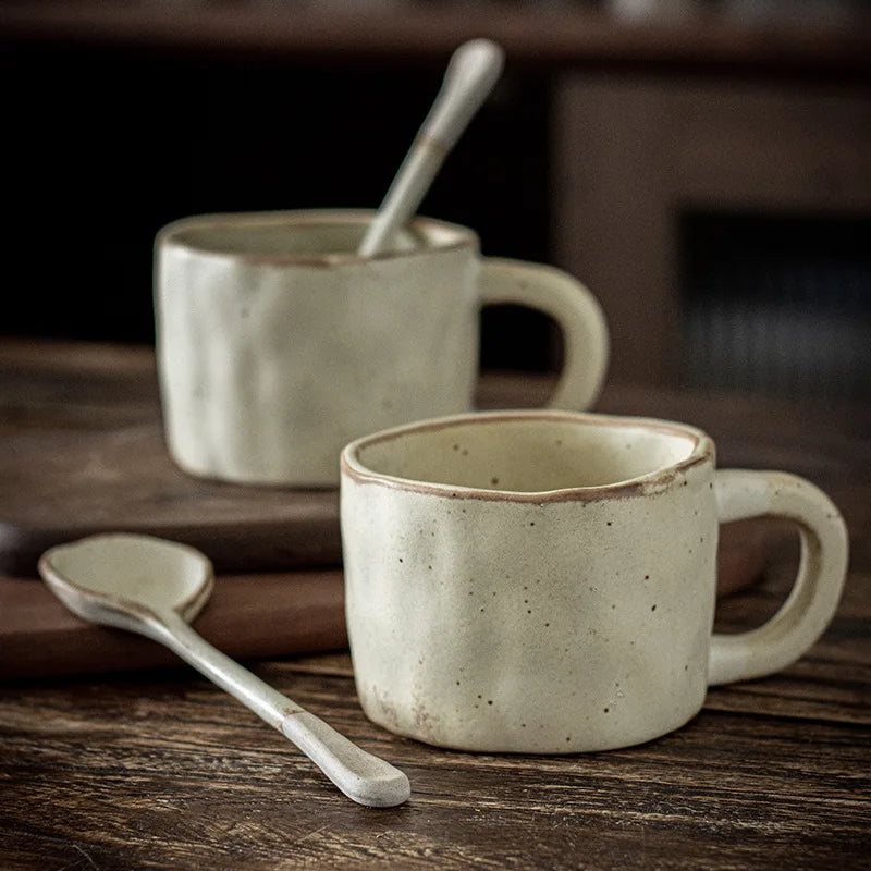 Solhui Cute Japanese-style Retro Coffee Cup Irregular Ceramic Mug Afternoon Tea Handmade Stoneware Latte Cup Mug