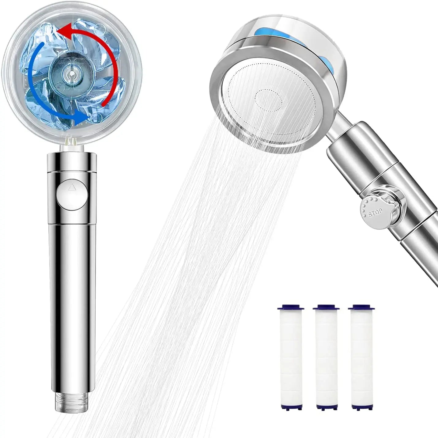 360 Degree Rotating Turbo Fan Handheld Shower High Pressure Handheld Spray Showerheads