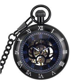 Mechanical Pocket Watch Roman Numerals Dial Skeleton Design Luxury Men Pocket Watches