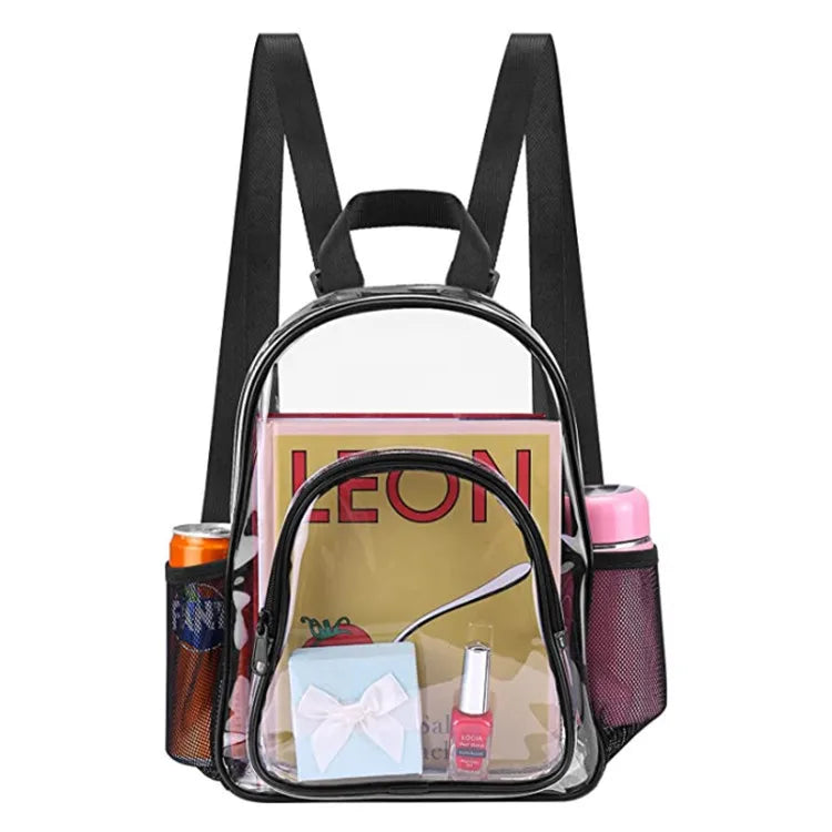 Factory Price Clear Backpack 9.5x12x4 Inches Transparent PVC Women Purse Waterproof See Through Bookbag Travel Cosmetic Bag