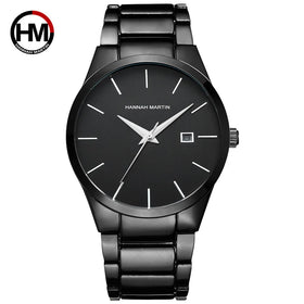 HM 17551 OEM Black Men Quartz Movement Watches Waterproof Stainless Steel Strap Customize Logo Men Wristwatches
