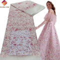 Beautiful Polyester Tulle Fabric 3D Flower Applique Lace Sequins Embroidered French Net Floral Lace for Wedding Bridal Dresses