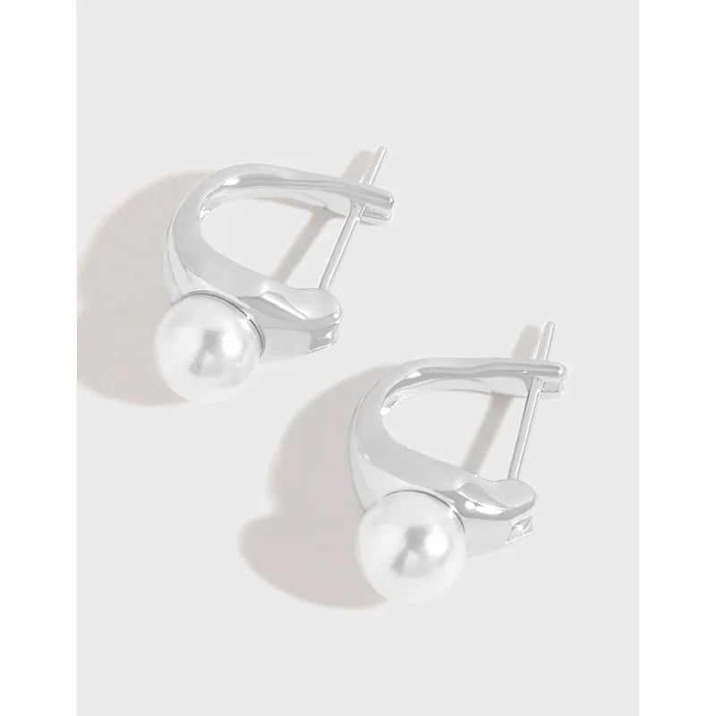 Lanshang Jrwelry S925 Sterling Silver Shell Pearl Stud Earrings for Women