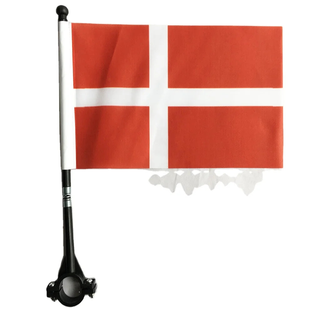 Wholesale Cheap Bicycle Flag National Flags Polyester Handlebar Denmark Flag  for Outdoor Cycling Decoration