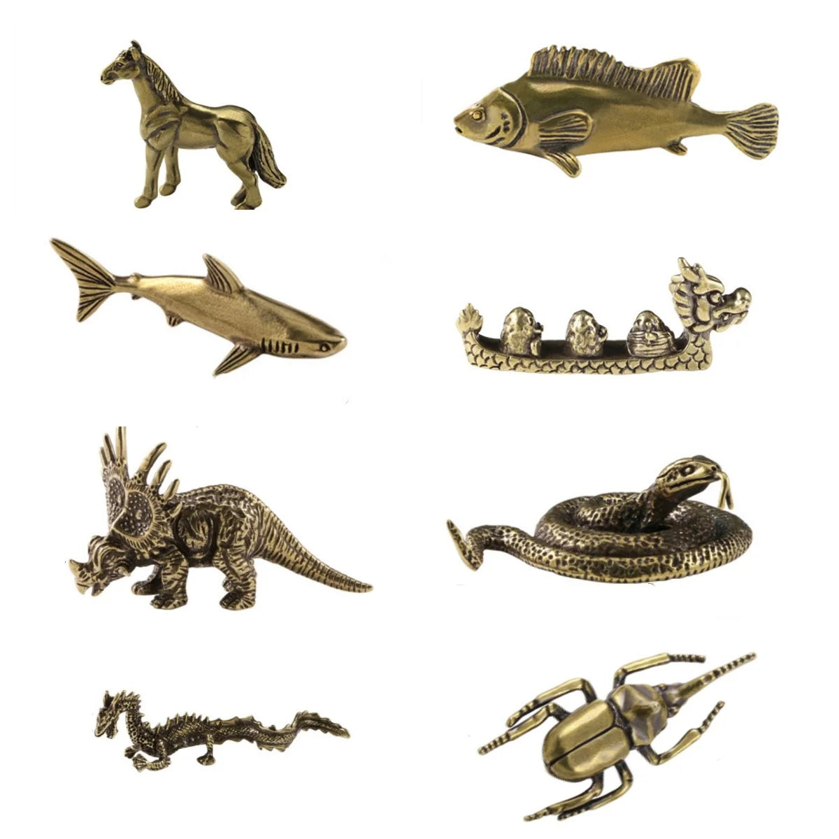 Brass Sculpture Brass Ornament Crocodile King of Dinosaurs Deep-Sea Fish Artistic Decorative Ornament