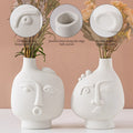 Nordic Modern Rustic Decor Face Shape Ceramic Flower Vase Abstract Art Lornaments Room Decoration for Home