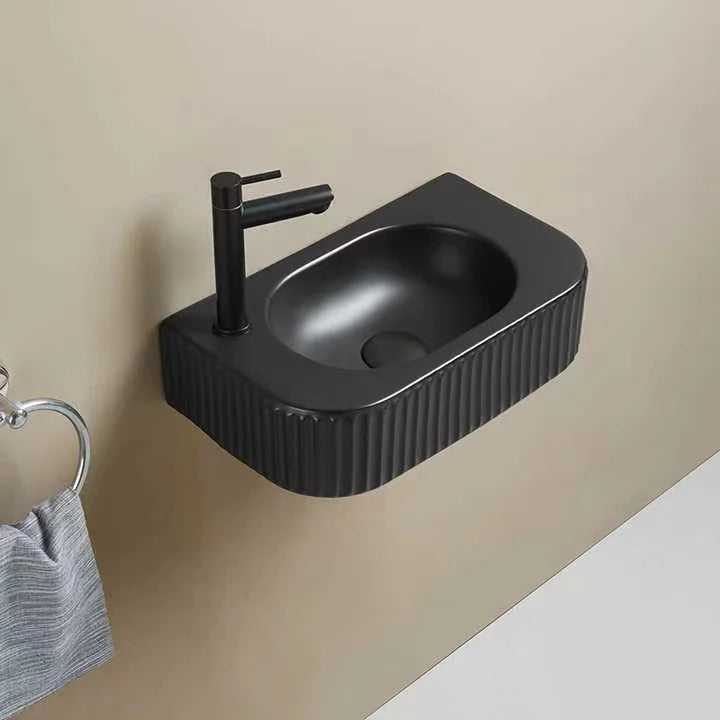 Chaozhou Ceramic Factory European New Design Matt White Black Color Wall Mount Hung Small Groove Flute Bathroom Sinks Wash Basin