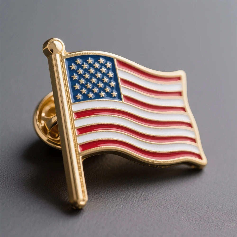 Factory  Metal Pin Supplier Cartoon Hard Enamel Pin Soft Lapel Badge Manufacturer America Flag Custom Enamel Pin