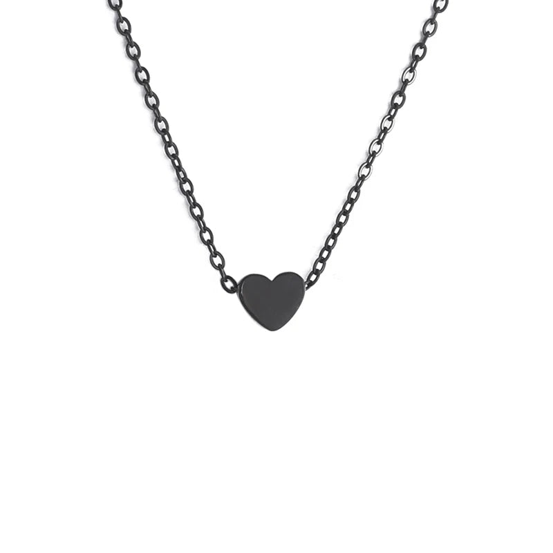Fashion Mini Black Heart Pendant Necklace for Women Girls Stainless Steel Classic Choker Necklaces Jewelry Valentine's Day Gift