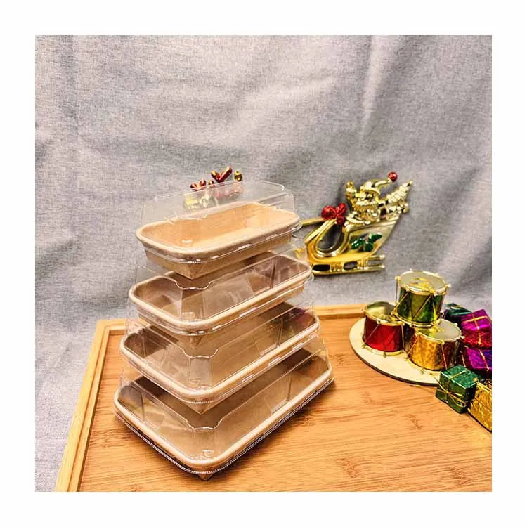 Disposable Takeaway Rectangle Salad Noodle Bowl Take Out Recyclable Kraft Paper Sushi Container Food Package with Lid