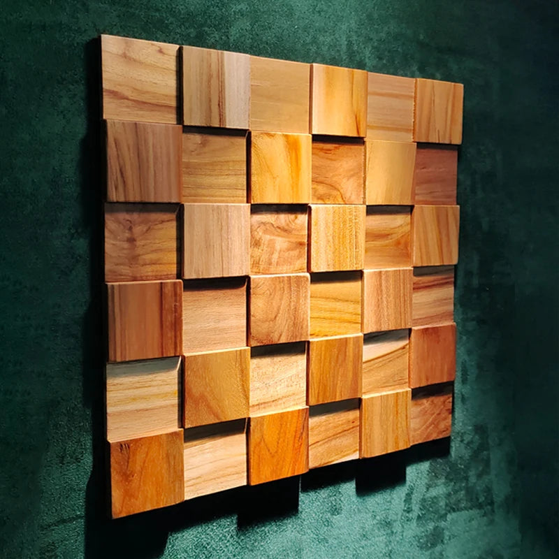 Solid Wood Mosaic Self-adhesive Wall Sticker Light Luxury Mosaic Log Background Wall New Chinese Style Decoration