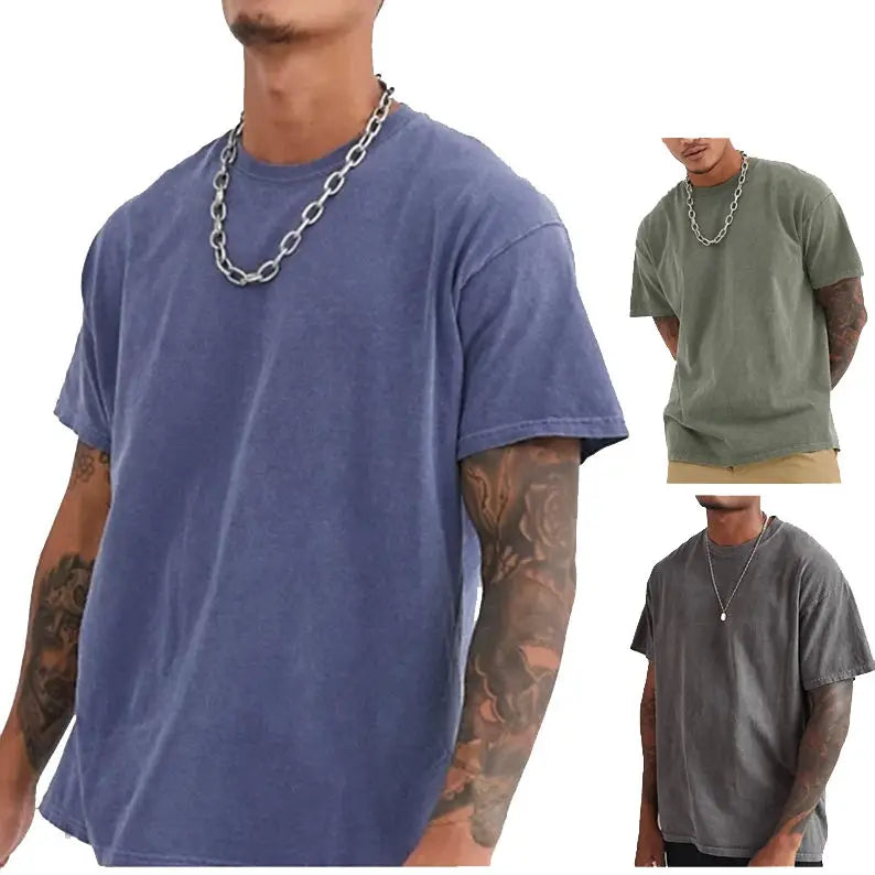 Customize Oversized Vintage T-shirt Wholesale Men Acid Wash Streetwear Hip Hop Stone 100% Cotton T Shirts With Logo