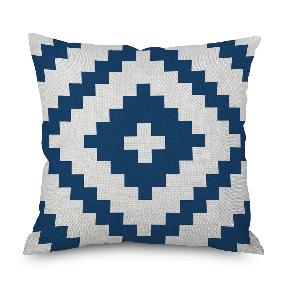 Nordic Simple Cushions Cover Blue Stripe Home Decorative Linen Geometric Pillow Covers 45x45cm