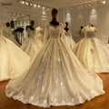 Jancember NS4301 Shiny White Long Sleeve Embroidery A-line Wedding Bridal Dresses for Women Gowns
