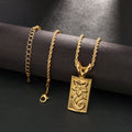 Hawaiian New Simple Gold Plating Zinc Alloy Plumeria Pattern Rectangular Geometry Pendant Necklace