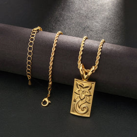 Hawaiian New Simple Gold Plating Zinc Alloy Plumeria Pattern Rectangular Geometry Pendant Necklace