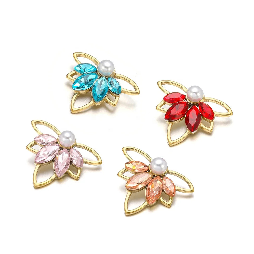 5Pcs High Quality Stainless Steel Rhomboid Flowers Pearl Charms Pendants for Earrings Making DIY Jewelry Necklace Accessories