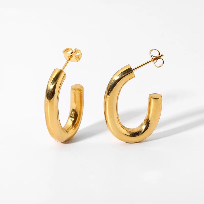 Women's 18K Gold Plated Stainless Steel Earrings New Design Geometry C Style Trendy Jewelry Creativity