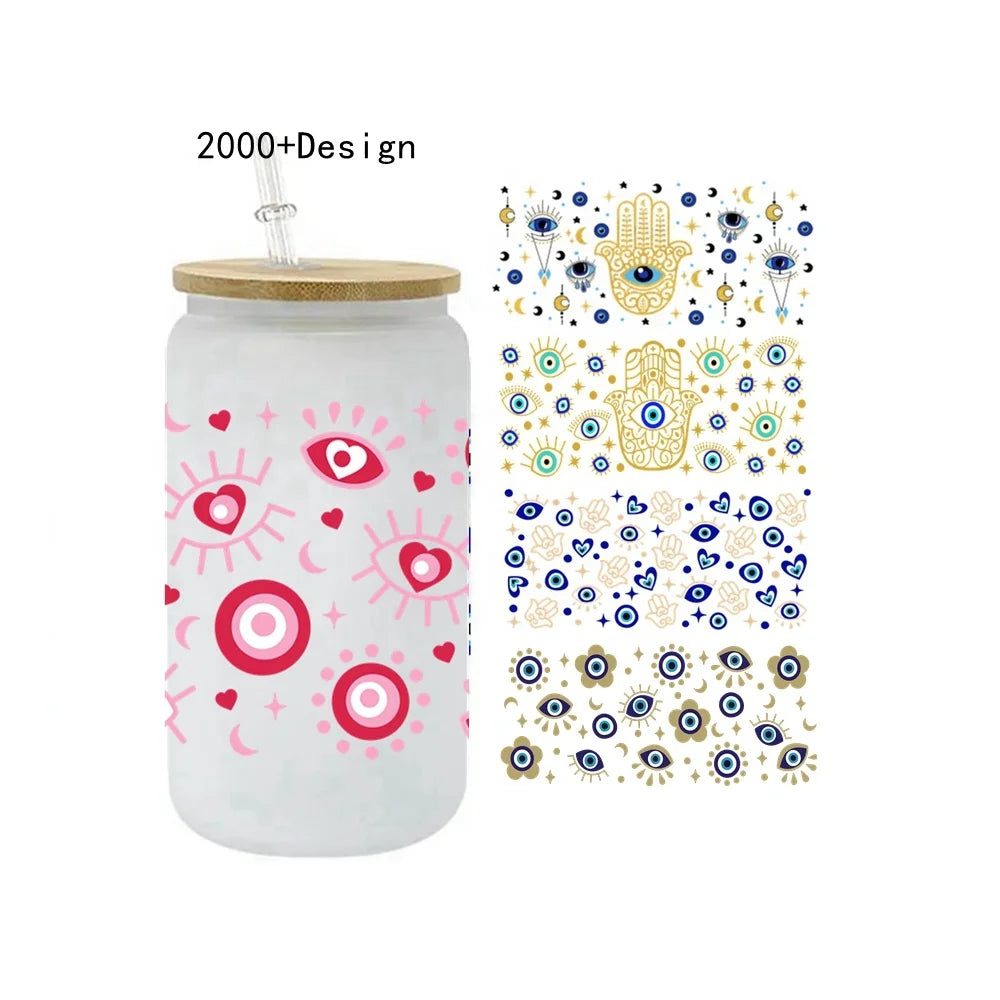Custom Wholesale Price Evil Eye 3D UV DTF Cup Wrap Transfers Stickers  DTF UV  Libbey Cup Wraps 16Oz  Tumbler for Evil Eyes