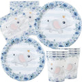 PAFU Boy Baby Shower Party Supplies Blue Elephant Tableware Set Elephant Paper Plates Cups Napkins Set of 24