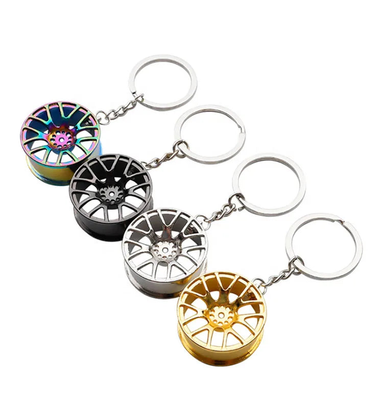 Creative Mini Metal Car Wheel Hub Shape Keychain Keyring Auto Hub Key Chain Gift