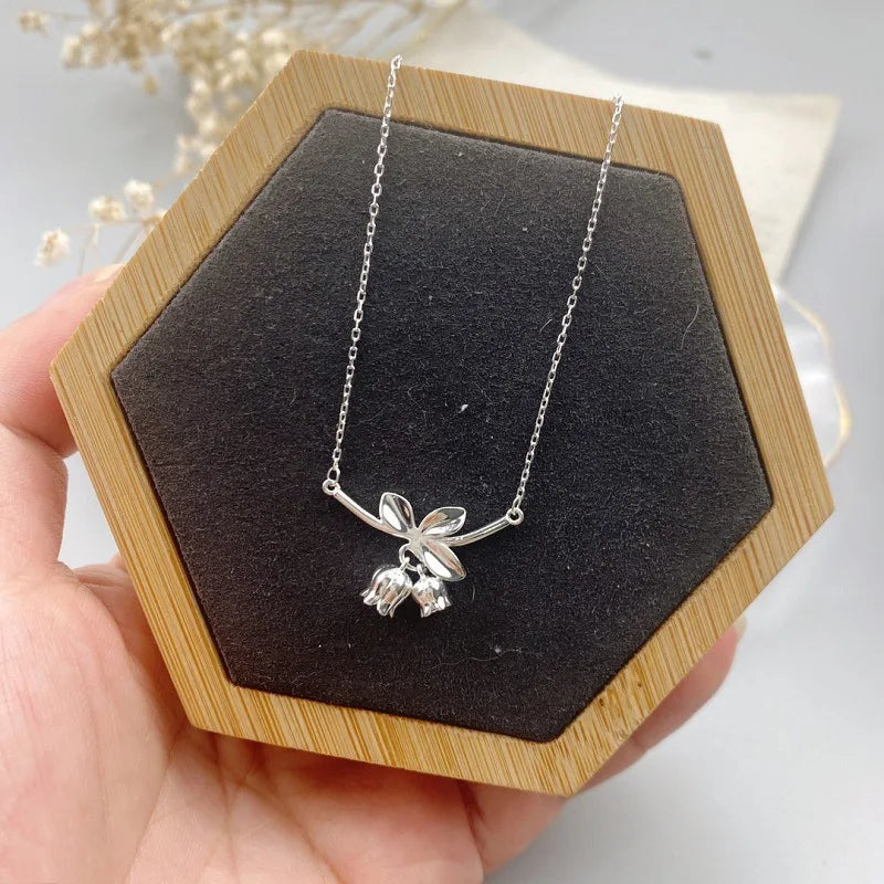 S999 Silver Bamboo Lily of the Valley Necklace for Girls 2024 New Flower Pendant Niche High-end Clavicle Chain