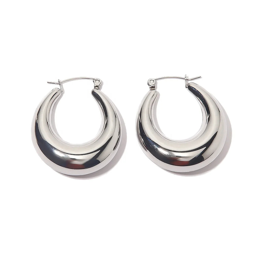 Minimalist Ins Popular Hollowed Design Chunky Silver Plated Stainless Steel Hoop Earring for Women Jewelry
