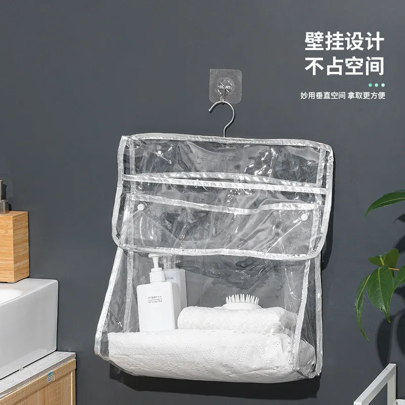 Custom Logo Printing Transparent Hanging Storage Bag for Bathroom Waterproof Dustproof Wall Hanging Solution for Towels Clothes Dormitory Household