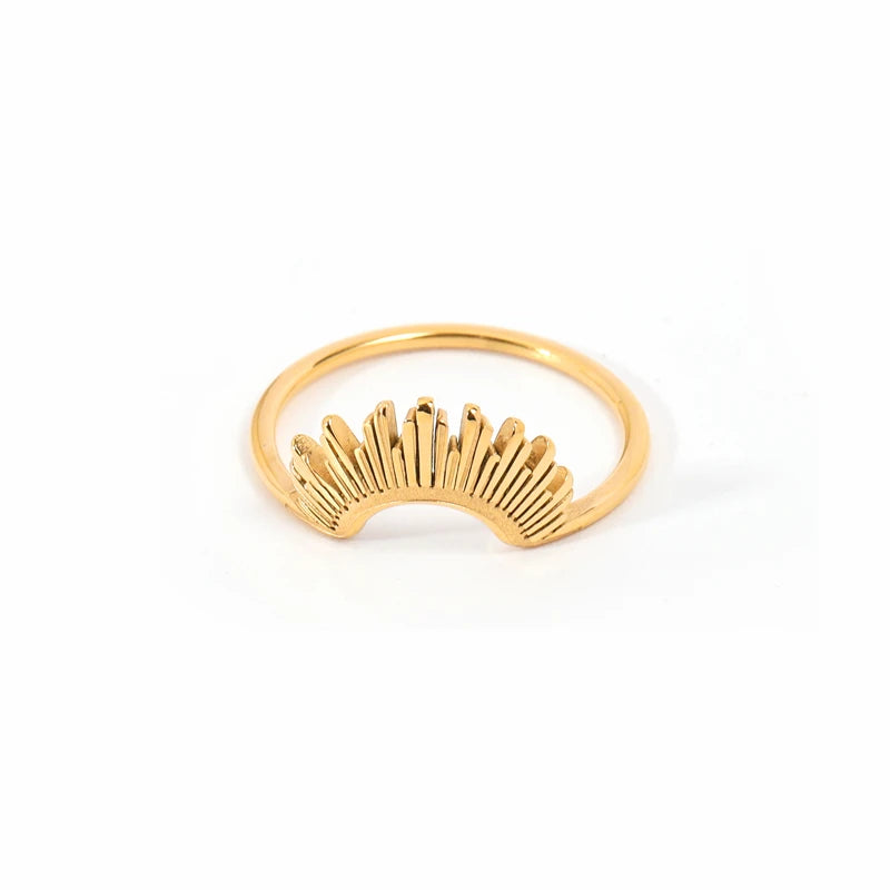 High End 18K Plain Gold Sunflower Rings Stainless Steel Trendy Simple Gold Plated Jewelry