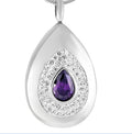 Stainless Steel Silver Plated Christian Purple Crystal Water Drop Cremation Pendant Memorial Ashes Keepsake Necklace Tear Drop