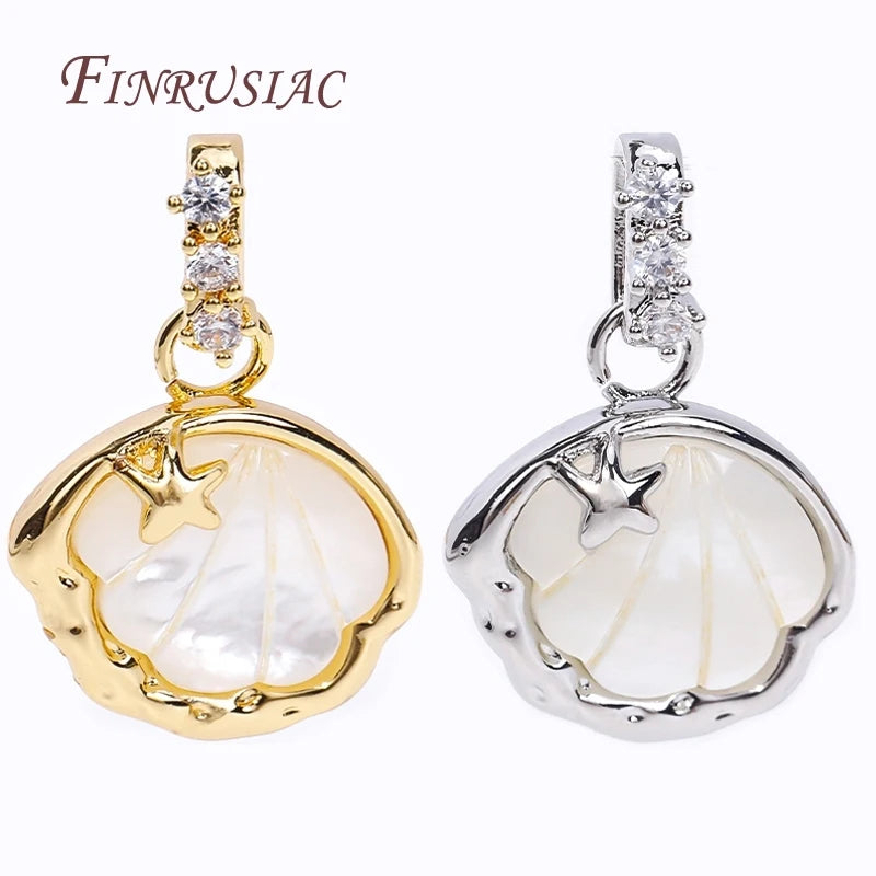 18K Gold Plated Inlay Zircon Shell Star Pendants Necklace Natural Shell Charms for DIY Jewelry Jewelry Findings Components