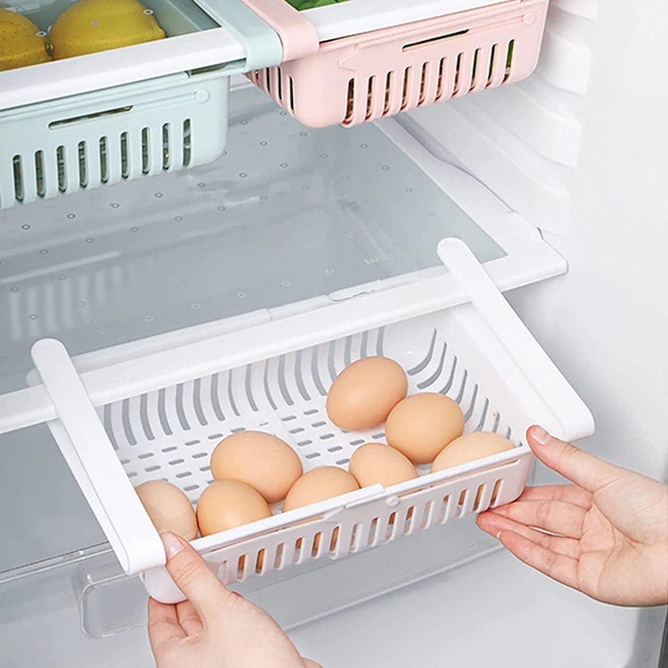 Adjustable Stretchable Rectangle Pull-Out Drawers Refrigerator Organizer Storage Basket for Efficient Food Storage Spacer Layer