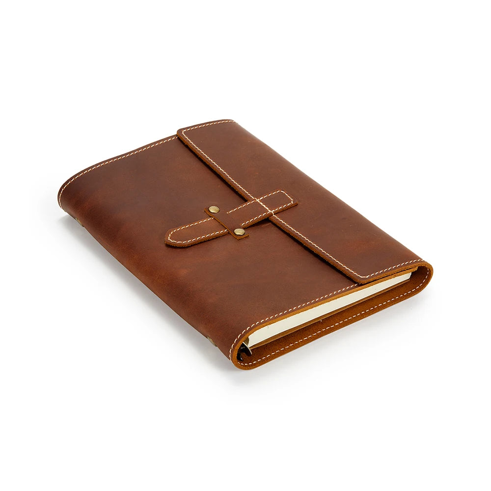 Premium A8 Brown Ring Bound Notebook Custom Logo Business Planner Loose-leaf Journals Pure Cowhide Full Grain Cow Leather
